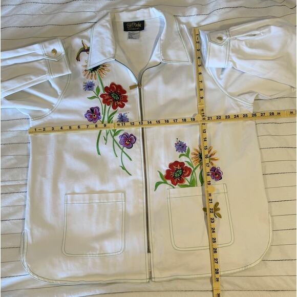Bob Mackie | Wearable Art Embroidered Floral Hummingbird Full Zip Jacket- 1X - Picture 8 of 9